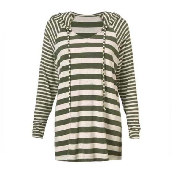 Cabi 3995 Striped Soft Stretch Jersey Knit Playoff Hoodie Pullover Top Sz Small - Picture 2 of 11